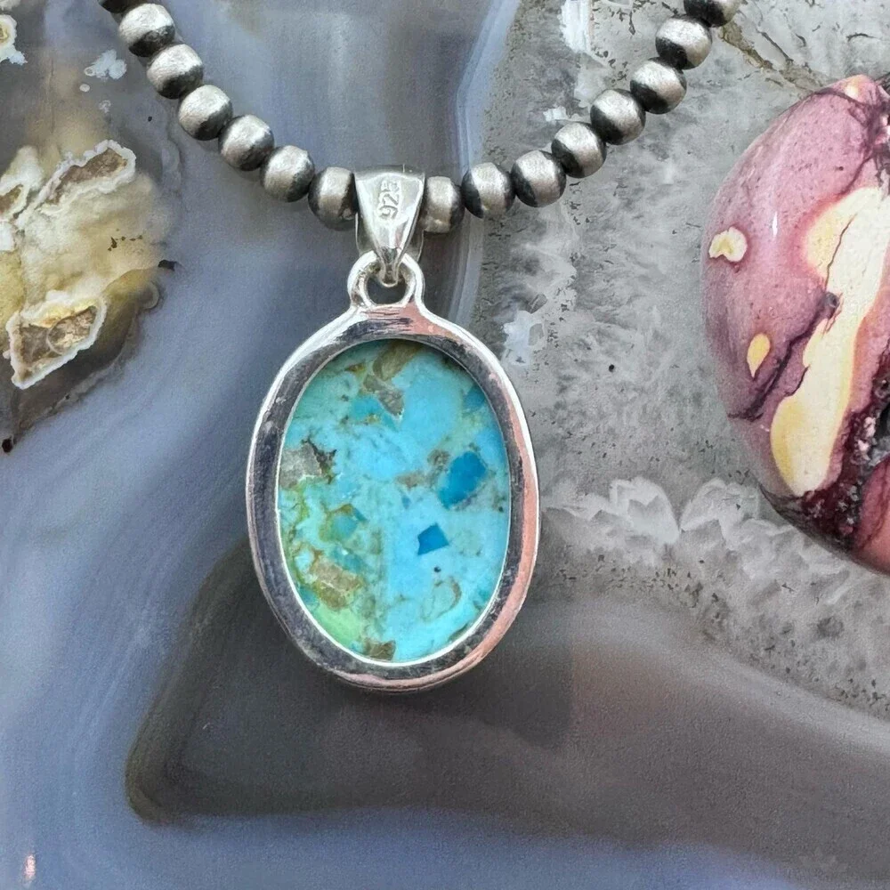 Sterling Silver Southwestern Style Large Oval Apatite Pendant For Women - Picture 7 of 10